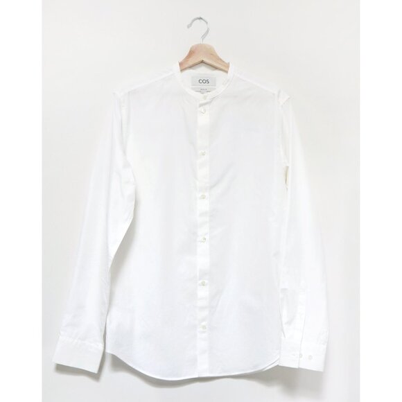 COS - Men's White Grandad Collar Button Down Shirt - Regular Fit Extra Small - Picture 1 of 6